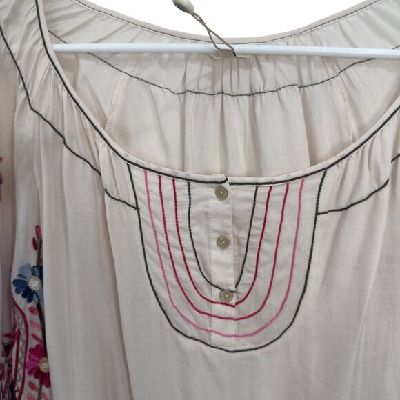 Max Studio Womens Embroidered Sleeve Boho Peasant Blouse SZ S 100% Rayon Beige - Picture 8 of 11